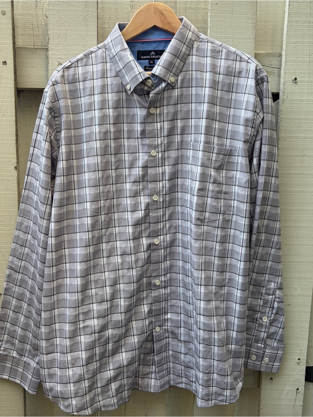 Classic Collection Men's Grey Plaid Button Down Shirt XL Long Sleeve